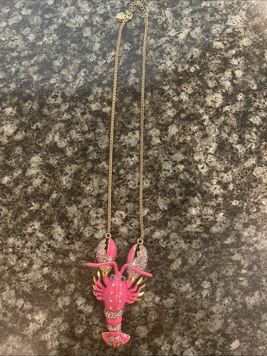 Betsey Johnson Jewelry - Betsey Johnson Pink Enamel Lobster Pendant Gold Chain Necklace